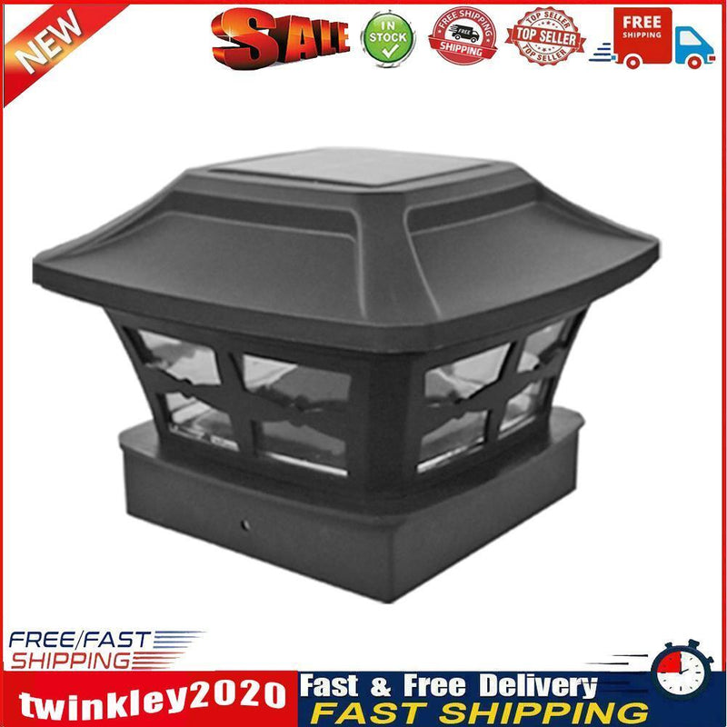 Solar Post Cap Lamp LED Waterproof Outdoor Deck Light Garden Decor (Black) Newly