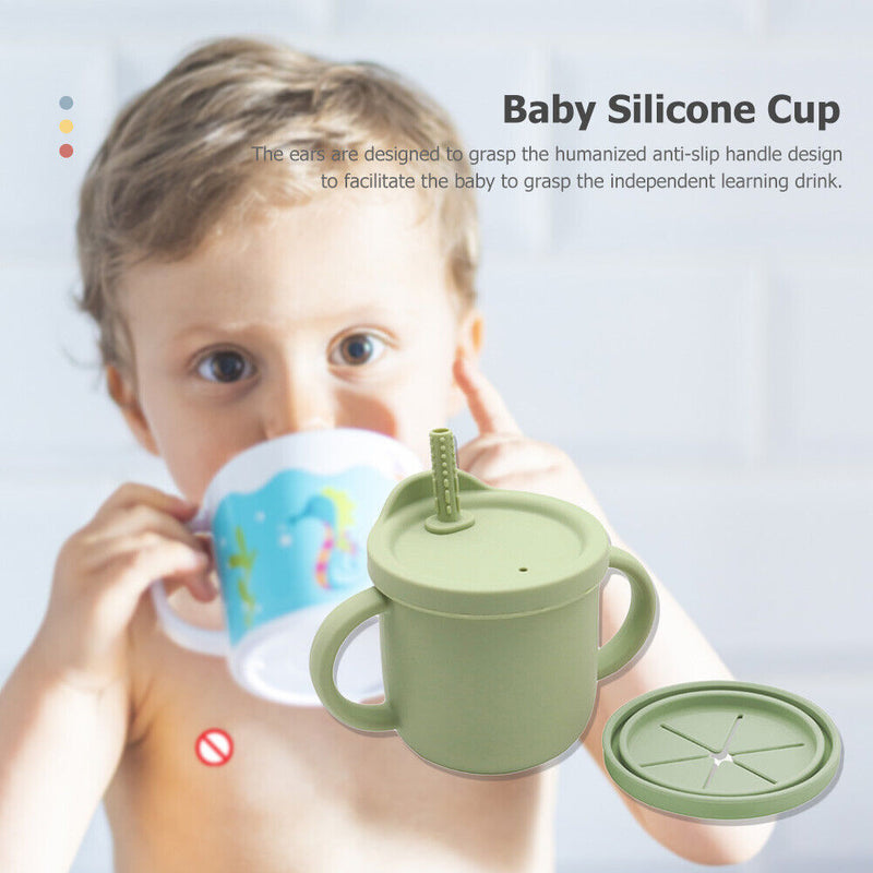Portable Baby Silicone Cup BPA-Free Leakproof Storage Snack Bottle (Green) Newly