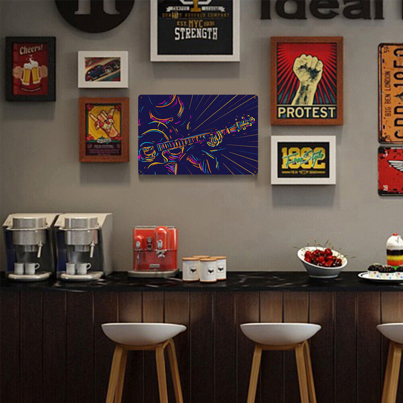 Neon Guitarist Retro Metal Plate Tin Sign Plaque for Bar Pub Club Cafe Arts