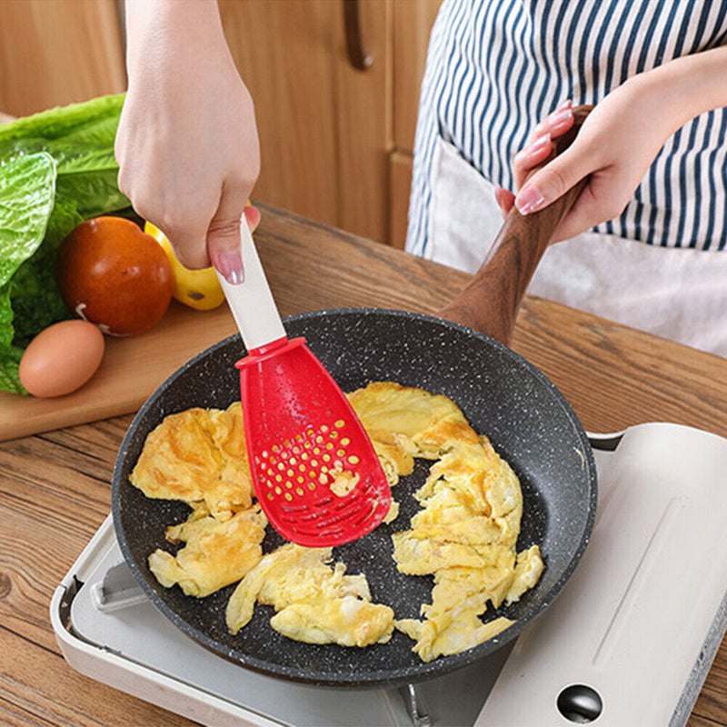 Multifunctional Spoon Potato Garlic Press Colander Cooking Tools (Red)
