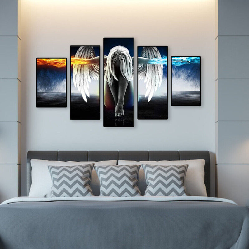DIY Painting Angel Wall Picture 5 Panel Hand Painted Oil Painting Home Decor Art