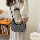 Crescent Shiny Diamond Women Shoulder Bag Leather Underarm Chain Handbags Clutch