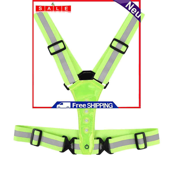 Reflective Running Vest Safety Adjustable Belt with LED Light USB Rechargeable