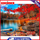 Handmade Canvas DIY Painting By Numbers Maple by Lake Kit Oil Drawing Ornaments