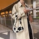Retro Women Flower Print Shoulder Underarm Bag Winter Plush Purse (Black)