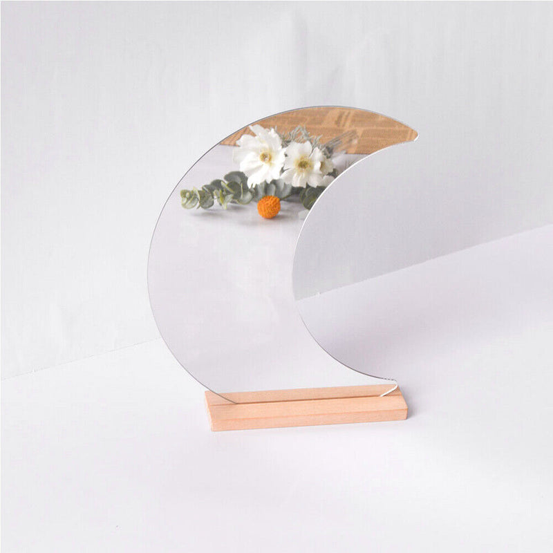 Acrylic Vanity Mirror Irregular Mirror with Wooden Base Stand Table Decorations