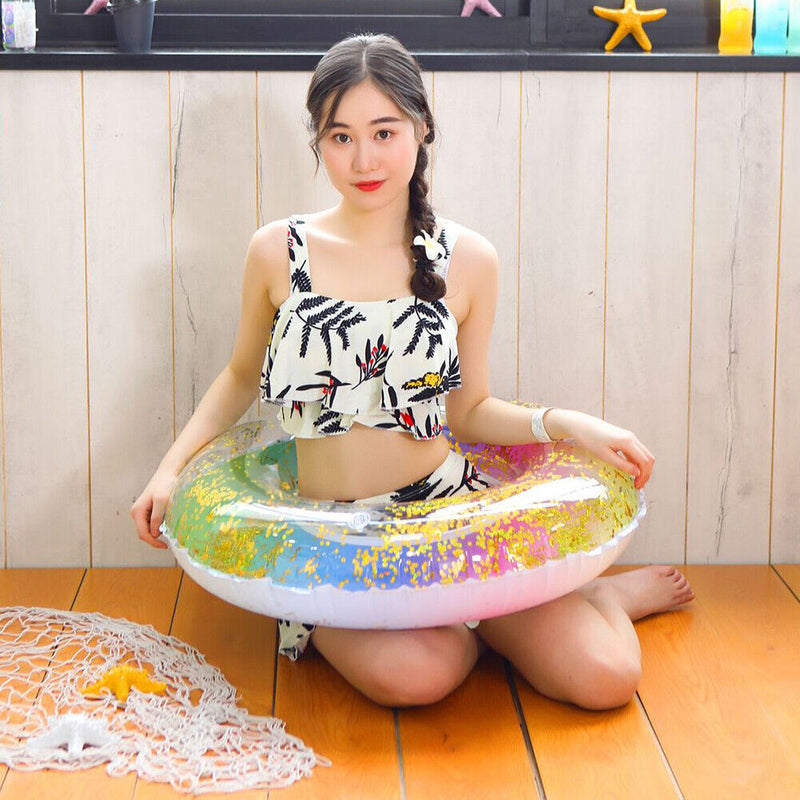 Sequin Swimming Ring Adults Kids PVC Pool Float Rainbow Circle (Color 70)