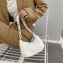 Retro Women Acrylic Chain Plush Underarm Bag Casual Small Handbags (White)