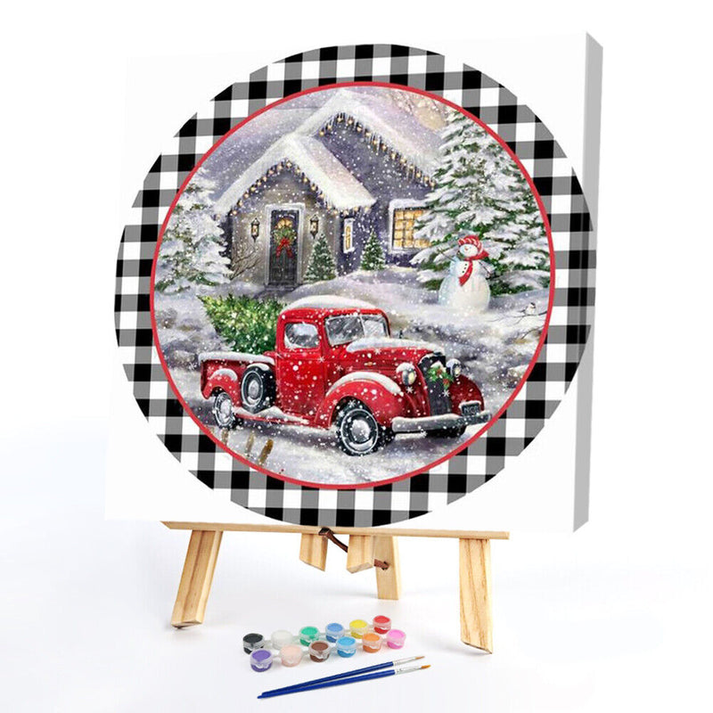 Christmas Truck Oil Painting By Numbers DIY Frameless Art Picture On Canvas