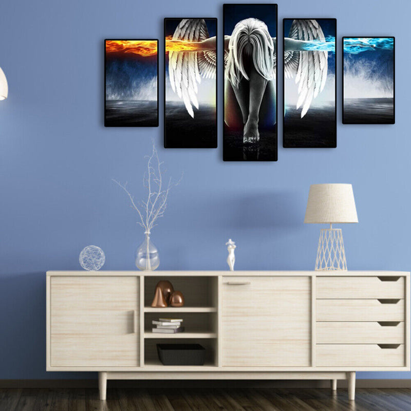 DIY Painting Angel Wall Picture 5 Panel Hand Painted Oil Painting Home Decor Art
