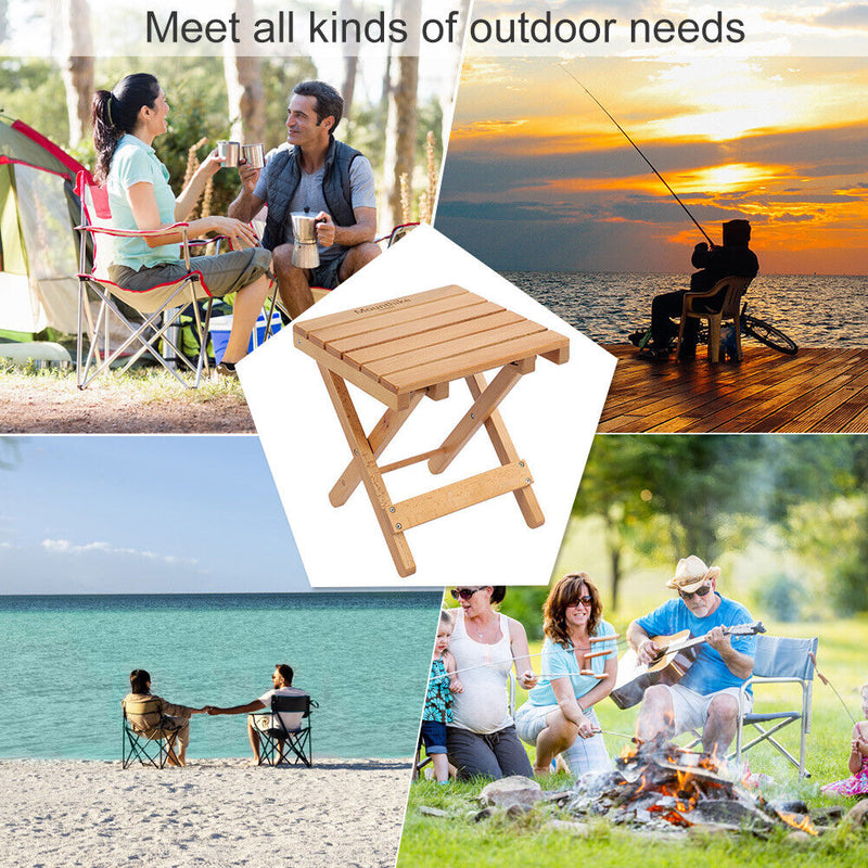 Wood Chair Portable Foldable Outdoor Camping Fishing BBQ Bench Stool (Log)
