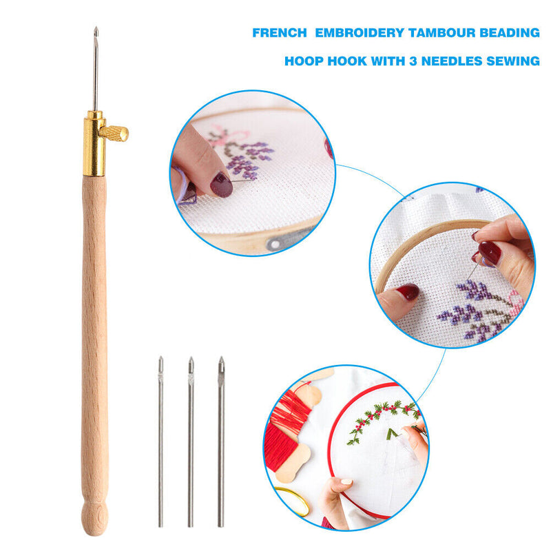 Embroidery Wooden Handle Crochet Hook with 3 Needles Crochet Sewings Set Craf