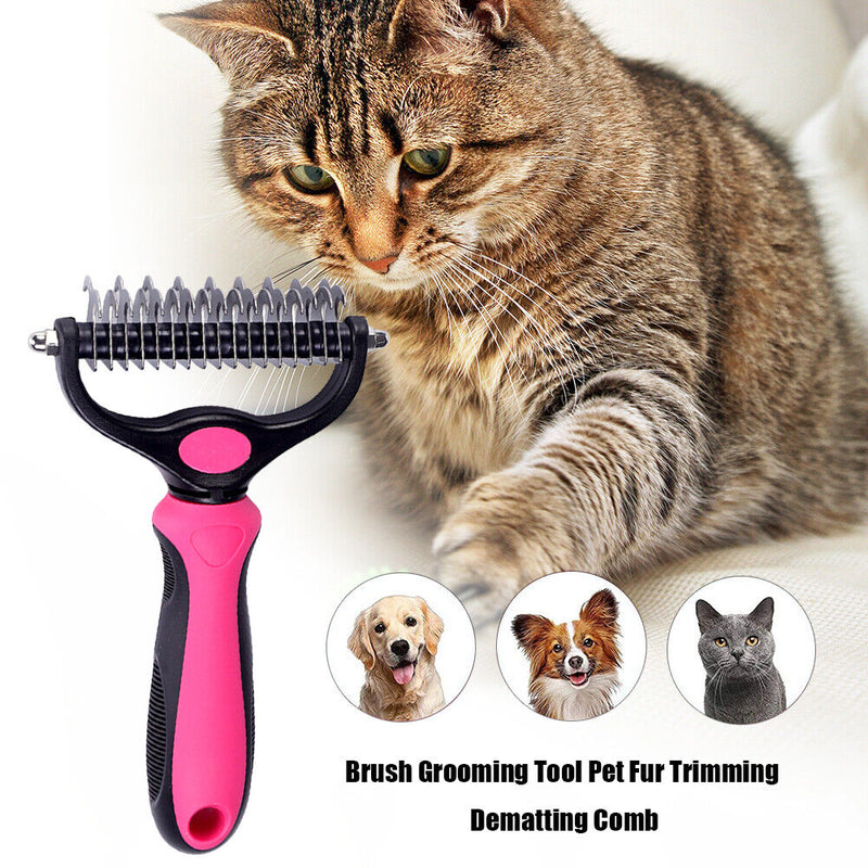 Brush Grooming Tool Pet Fur Trimming Dematting Comb (Double Side Red B) Newly