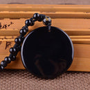 Handmade Mens Women Obsidian Necklace Dragon Phoenix Carved BaGua Lucky Pendant