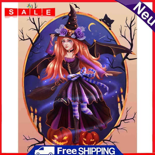 Art Rhinestone Painting Pumpkin Witch Mosaic Full Round Drill Diamond Picture