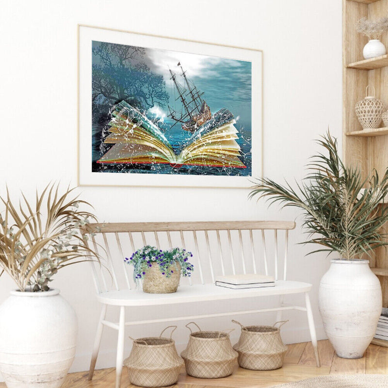 Ship in Book Oil Paint By Numbers Kit DIY Acrylic Painting on Canvas Framel