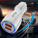Phone Car Charger QC3.0 Dual USB Fast Charging Adapter for Mobile (White) Newly