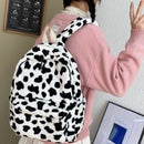 Portable Animal Print Handbag Women Fashion Plush Shoulder Bags Student Backpack