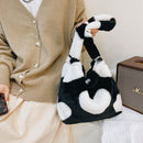 5pcs Retro Women Plush Leopard Love Shoulder Bag (White Heart)