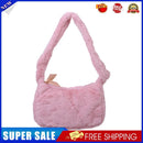 Retro Shoulder Handbags Women Solid Color Plush Underarm Bag Purse (Pink)