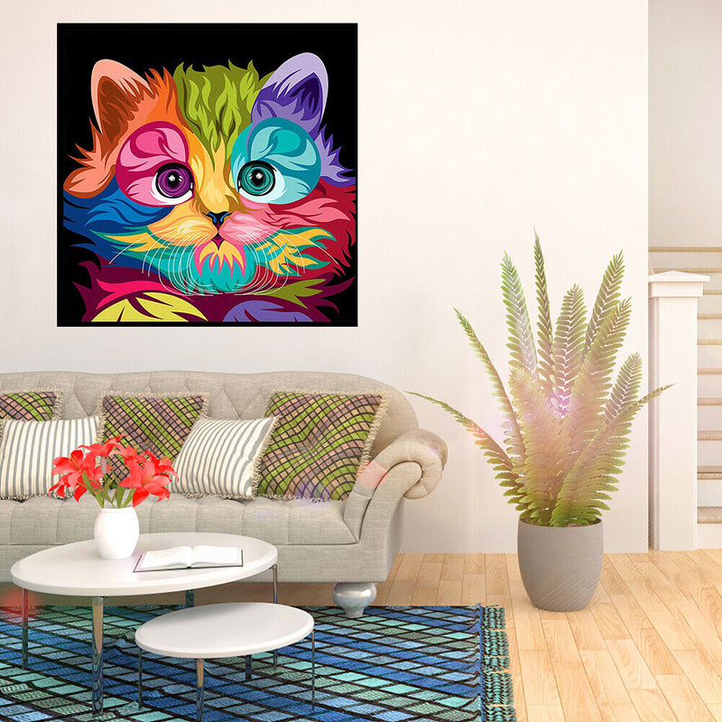 5D DIY Full Drill Diamond Painting Colorful Cat Cross Stitch Embroidery Art Gift