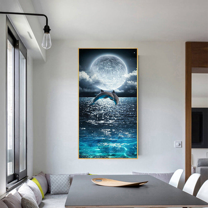 Dolphin Moon Oil Paint By Numbers DIY Handpainted on Canvas Wall Pictures