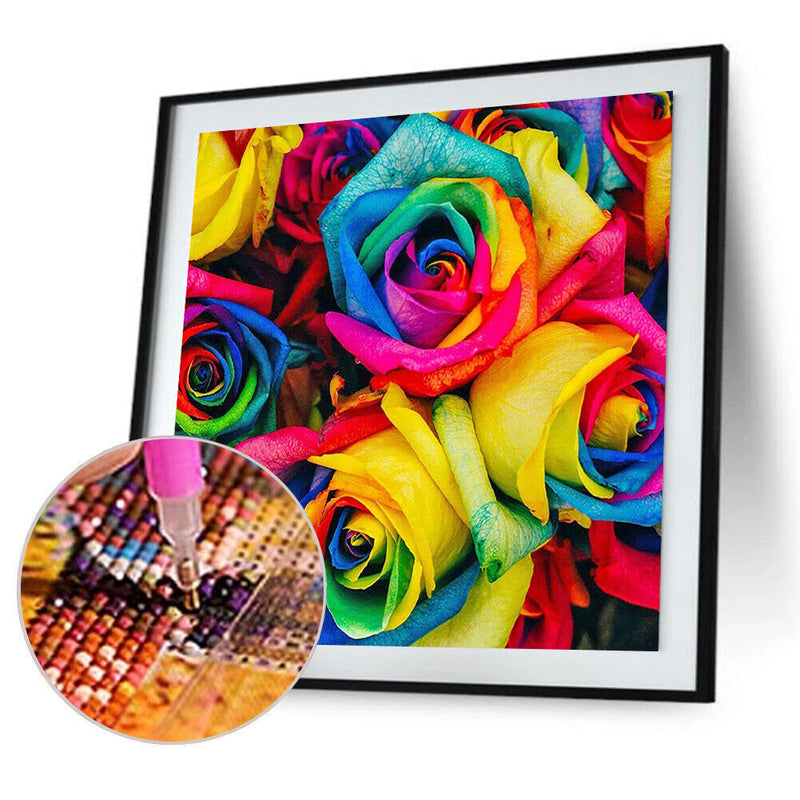 5D DIY Full Drill Round Shape Rainbow Flower Rhinestone Diamond Drawing Kit