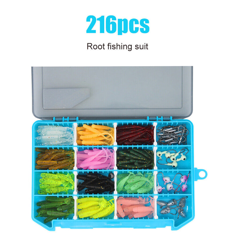 216pcs Soft Fishing Lures Metal Artificial Soft Bait Fishing Tackle Accesso