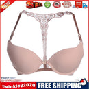 Women Embroidered Front Y Straps Push Up Deep V Bra (Incarnadine)(75B)