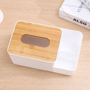 Wood Cover Tissue Storage Box Remote Control Phone Shelf Napkin Holder Case Home