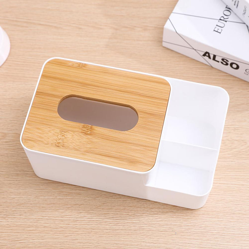 Wood Cover Tissue Storage Box Remote Control Phone Shelf Napkin Holder Case Home