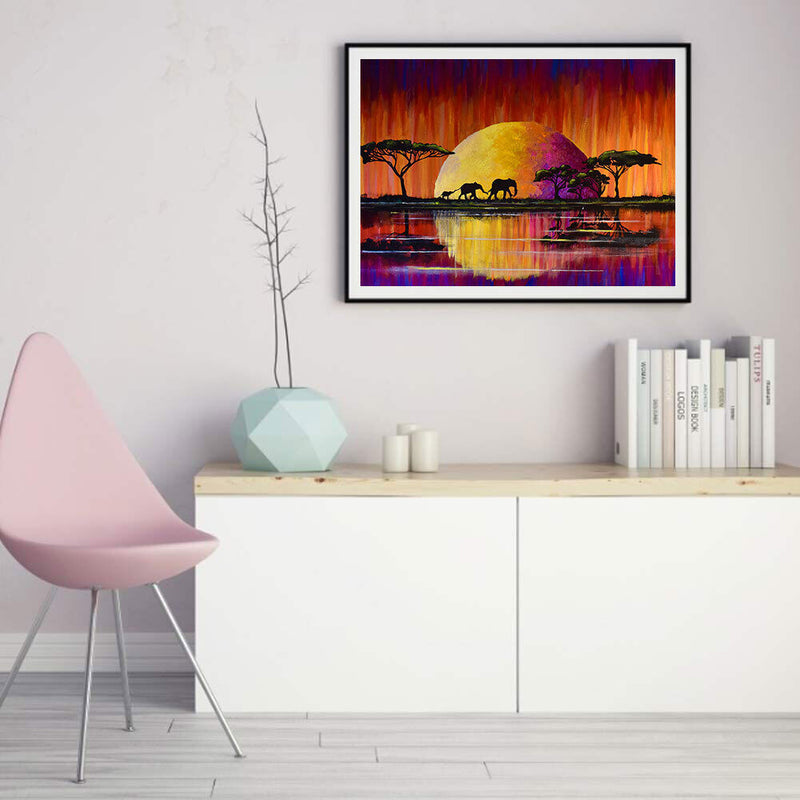 5D DIY Diamond Painting Kits Full Round Drill Moon Elephant Family Mosaic Craft