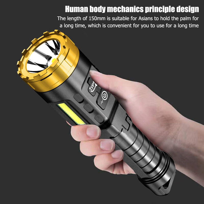 LED COB Flashlight USB Rechargeable 300LM Household 4 Mode Waterproof Lighting