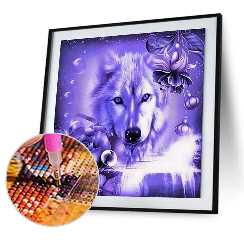 5D DIY Full Drill Diamond Painting Wolf Cross Stitch Needlework Round Rhinestone