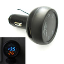 3in1 Digital Voltmeter Thermometer USB Car Charger Blue + Red Display