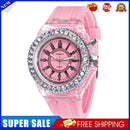 5pcs LED Flash Light Rhinestone Student Silicone Quartz Watch (Pink)