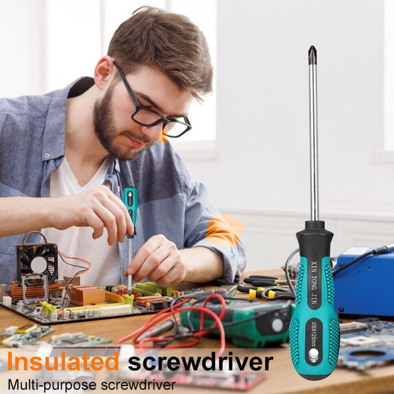 10x Multipurpose Screwdriver Set Phillips Slotted PP Handle Repair Screw Driver