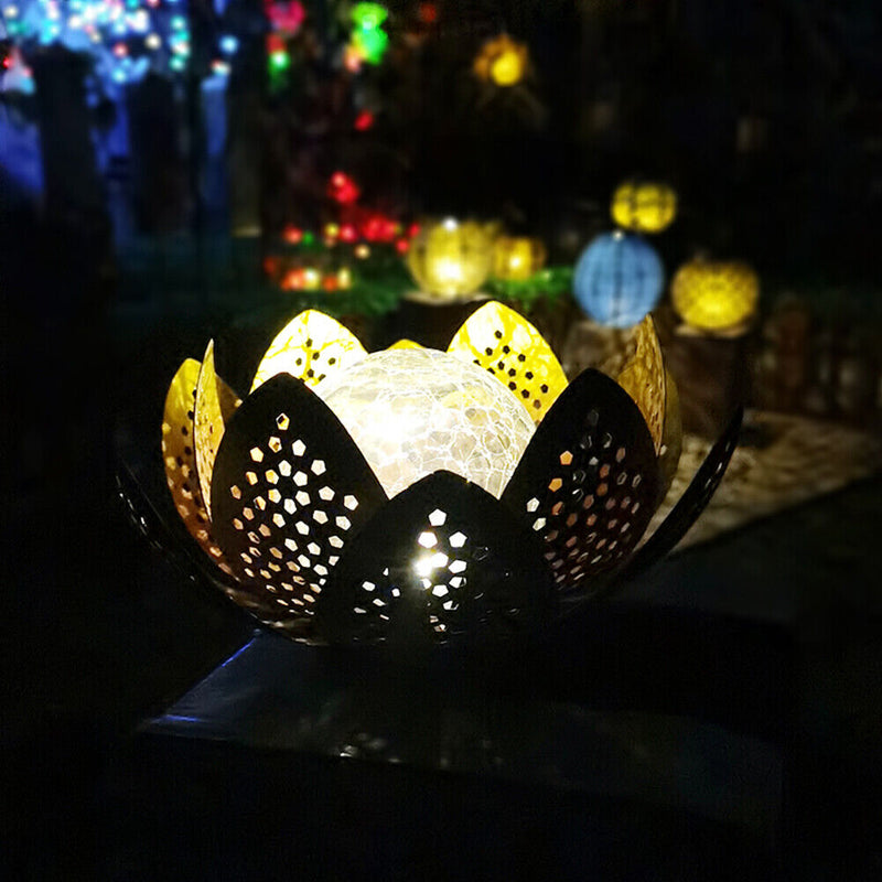 Solar Powered LED Flower Light Artificial Hollow Lotus Garden Landscape Ornament