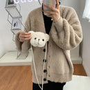 Plush Shoulder Crossbody Bag Women Kids Cute Bear Shaped Mini Purse (Brown)