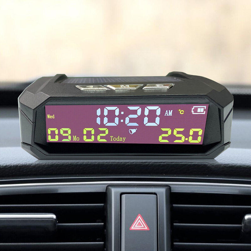 AN02 TPMS Look Solar Car Digital Clock with Date In-Car Temperature Display