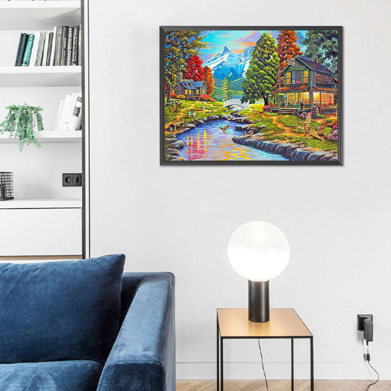 5D Diamond Painting Kit DIY river hut Full Round Drill Home Decoration
