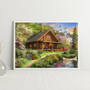 Hand Painted on Canvas DIY Lodge in Forest Oil Paint By Numbers Drawing Kit Gift