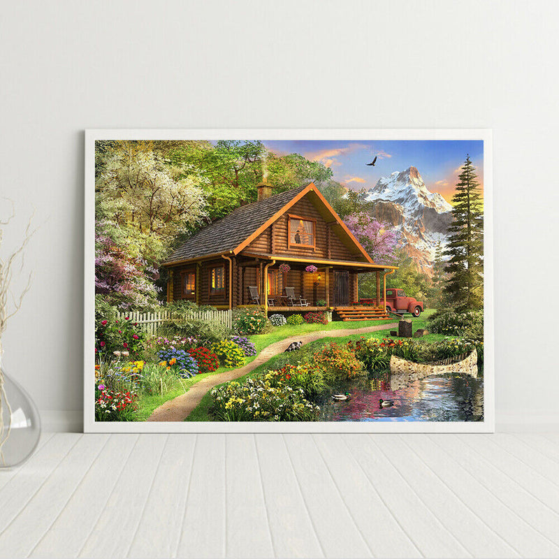 Hand Painted on Canvas DIY Lodge in Forest Oil Paint By Numbers Drawing Kit Gift