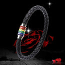 Leather Braided Lovers Pride Rainbow Bracelets Titanium Les Jewelry R3K9