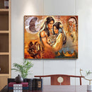 Native Wolf Drawing Frameless DIY Oil Paint by Numbers Canvas Home Decor