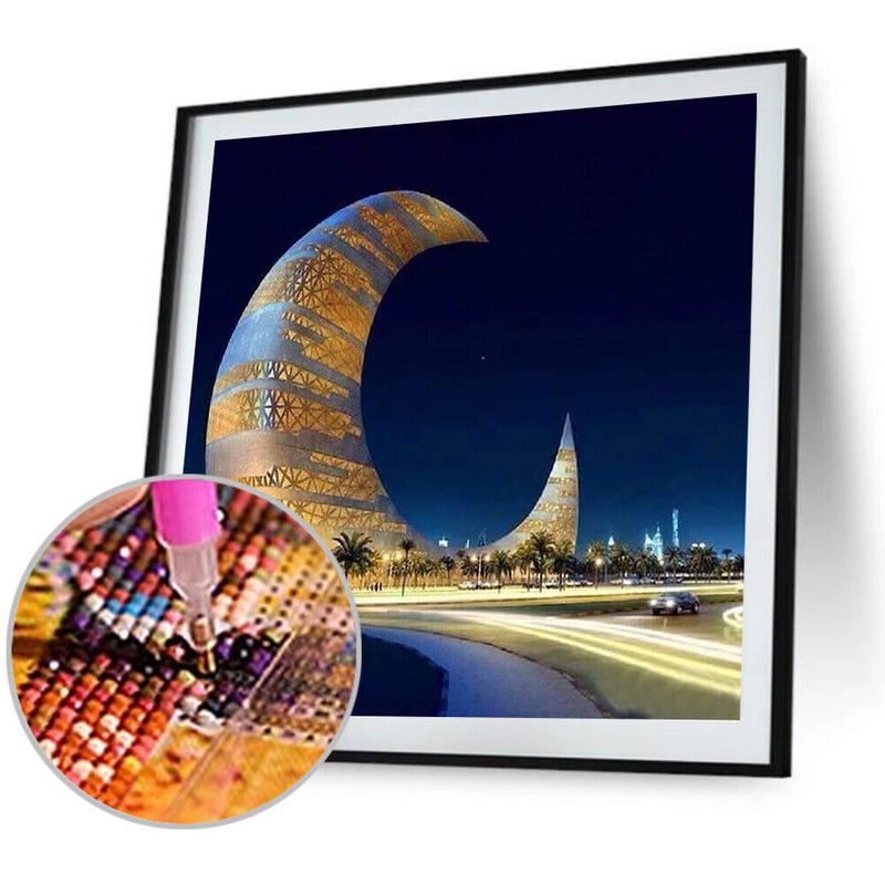 5D DIY Diamond Painting Moon Building Full Round Drill Mosaic Art Picture