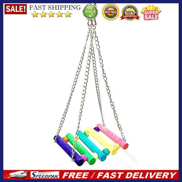 Colorful Wooden Bite Chewing Perch Pet Parrot Birdcage Suspension Swing Ham