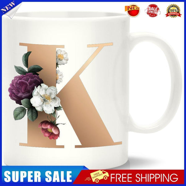 11oz Unique Creative Ceramic Coffee Water Mugs with Flower Letter K Pattern
