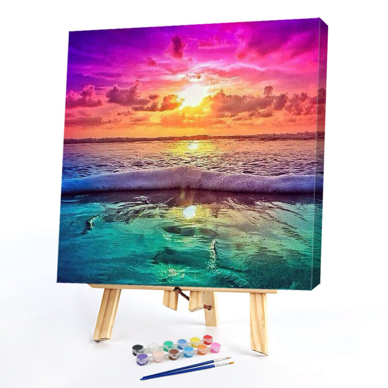 Oil Paint By Numbers Picture DIY Drawing Ocean Sunset Painting Kit Artwork