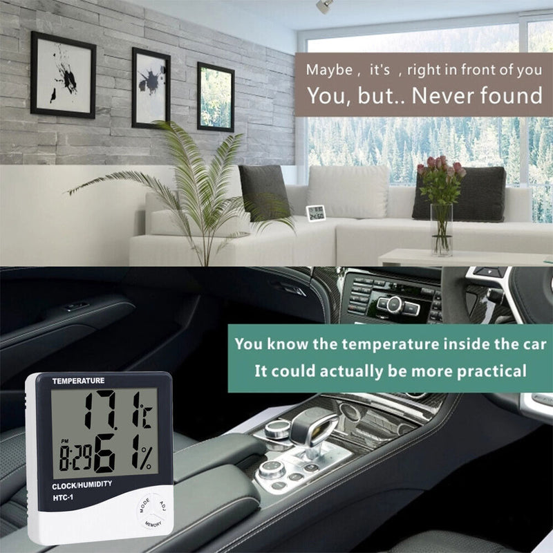 Digital Indoor Thermometer Hygrometer HTC-1 Room Temp Humidity Meter Clock